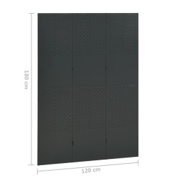 Cloison de séparation 3 panneaux Anthracite 120x180 cm Acier