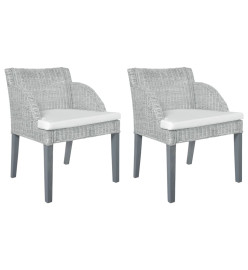 Chaises à manger avec coussins lot de 2 gris rotin naturel