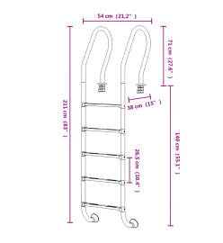 Échelle de piscine 54x38x211 cm acier inoxydable 304