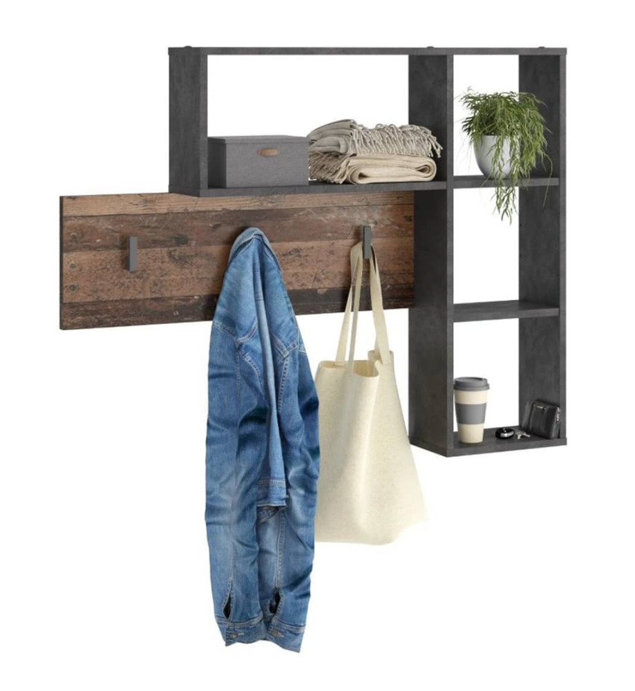 FMD Porte-manteau mural 4 compartiments ouverts Anthracite et marron FMD Porte-manteau mural 4 compartiments ouverts Anthracite et marron