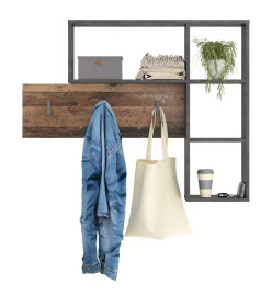 FMD Porte-manteau mural 4 compartiments ouverts Anthracite et marron