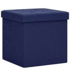 Tabourets de rangement pliables lot de 2 bleu faux lin