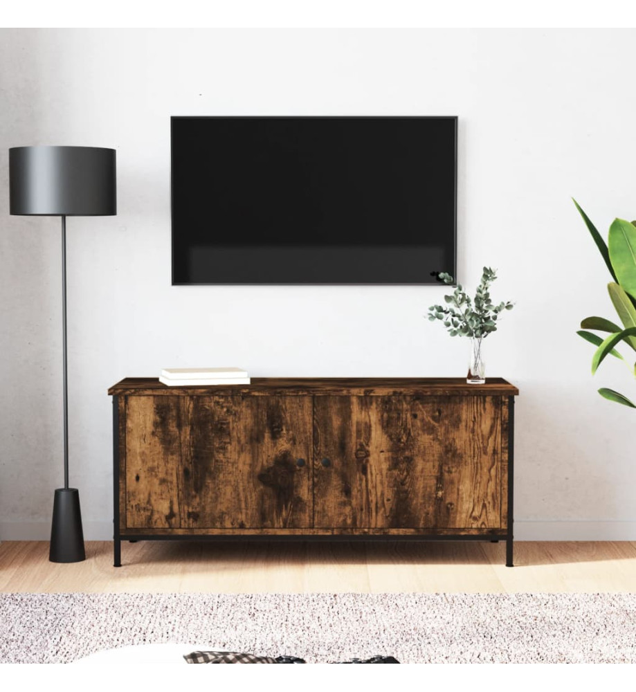 Meuble TV avec portes chêne fumé 102x35x45 cm bois d'ingénierie