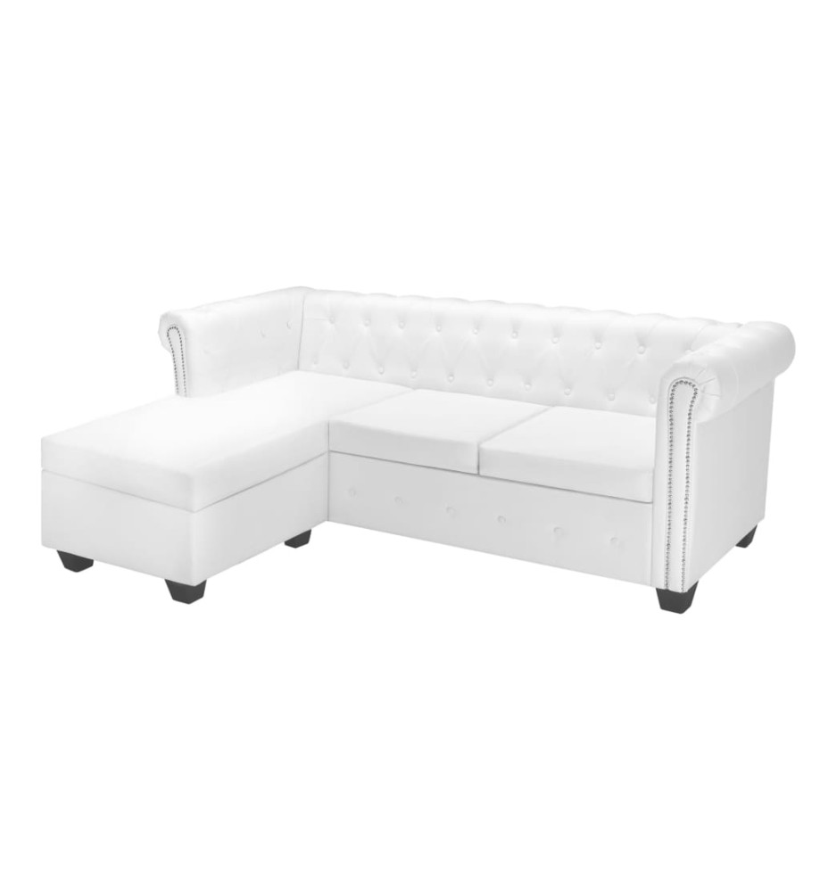 Canapé Chesterfield en forme de L cuir synthétique blanc