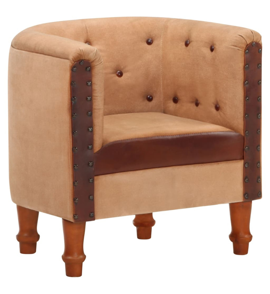 Fauteuil Marron Cuir véritable et bois de manguier massif