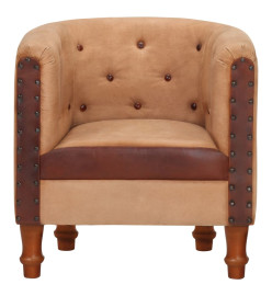 Fauteuil Marron Cuir véritable et bois de manguier massif