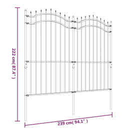 Clôture de jardin avec sommet de lance Noir 222 cm