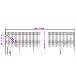 Clôture en treillis métallique et ancrage anthracite 0,8x25 m