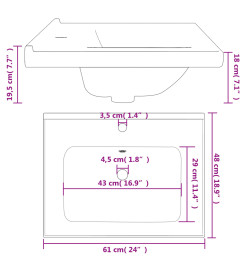 Évier salle de bain blanc 61x48x19,5 cm rectangulaire céramique