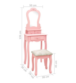 Ensemble de coiffeuse avec tabouret Rose 50x59x136 cm Paulownia