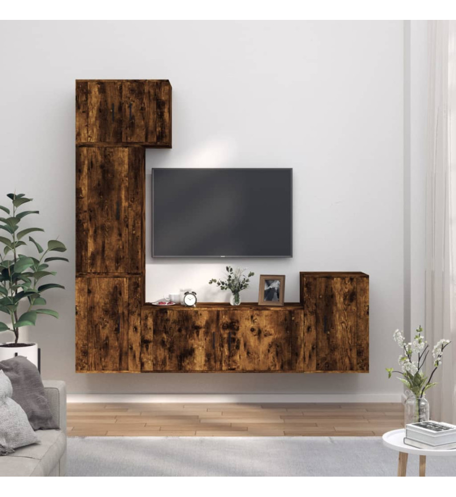 Ensemble de meubles TV 5 pcs Chêne fumé Bois d'ingénierie