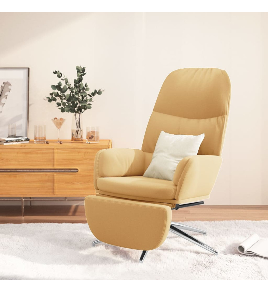 Chaise de relaxation et repose-pied Blanc crème Similicuir daim