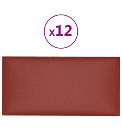 Panneaux muraux 12pcs Rouge bordeaux 60x30 cm Similicuir 2,16m²