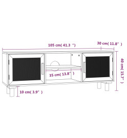 Meuble TV Noir 105x30x40cm Bois de pin massif et rotin naturel