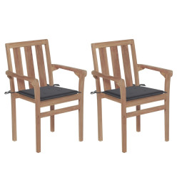 Chaises de jardin 2 pcs avec coussins anthracite Bois de teck