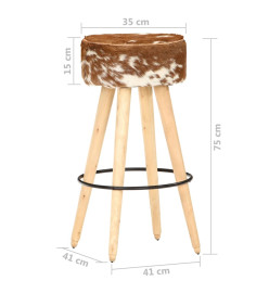 Tabourets de bar lot de 2 cuir véritable et bois de manguier