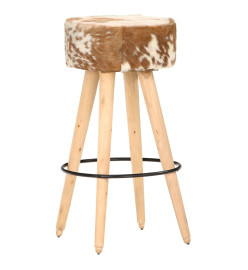 Tabourets de bar lot de 2 cuir véritable et bois de manguier