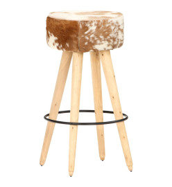 Tabourets de bar lot de 2 cuir véritable et bois de manguier