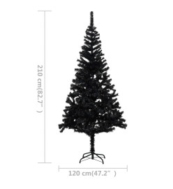 Sapin de Noël artificiel pré-éclairé et support noir 210 cm PVC