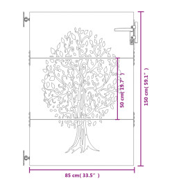 Portail de jardin 85x150 cm acier corten conception de l'arbre