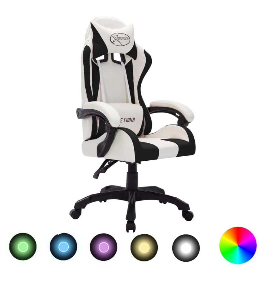 Fauteuil de jeux vidéo avec LED RVB Blanc et noir Similicuir