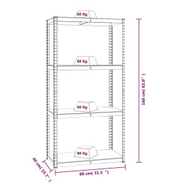 Étagères à 4 niveaux 4 pcs Argenté Acier et bois d'ingénierie