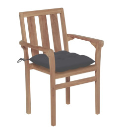 Chaises de jardin empilables avec coussins 4 pcs Teck solide