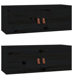 Armoires murales 2 pcs Noir 80x30x30 cm Bois de pin massif