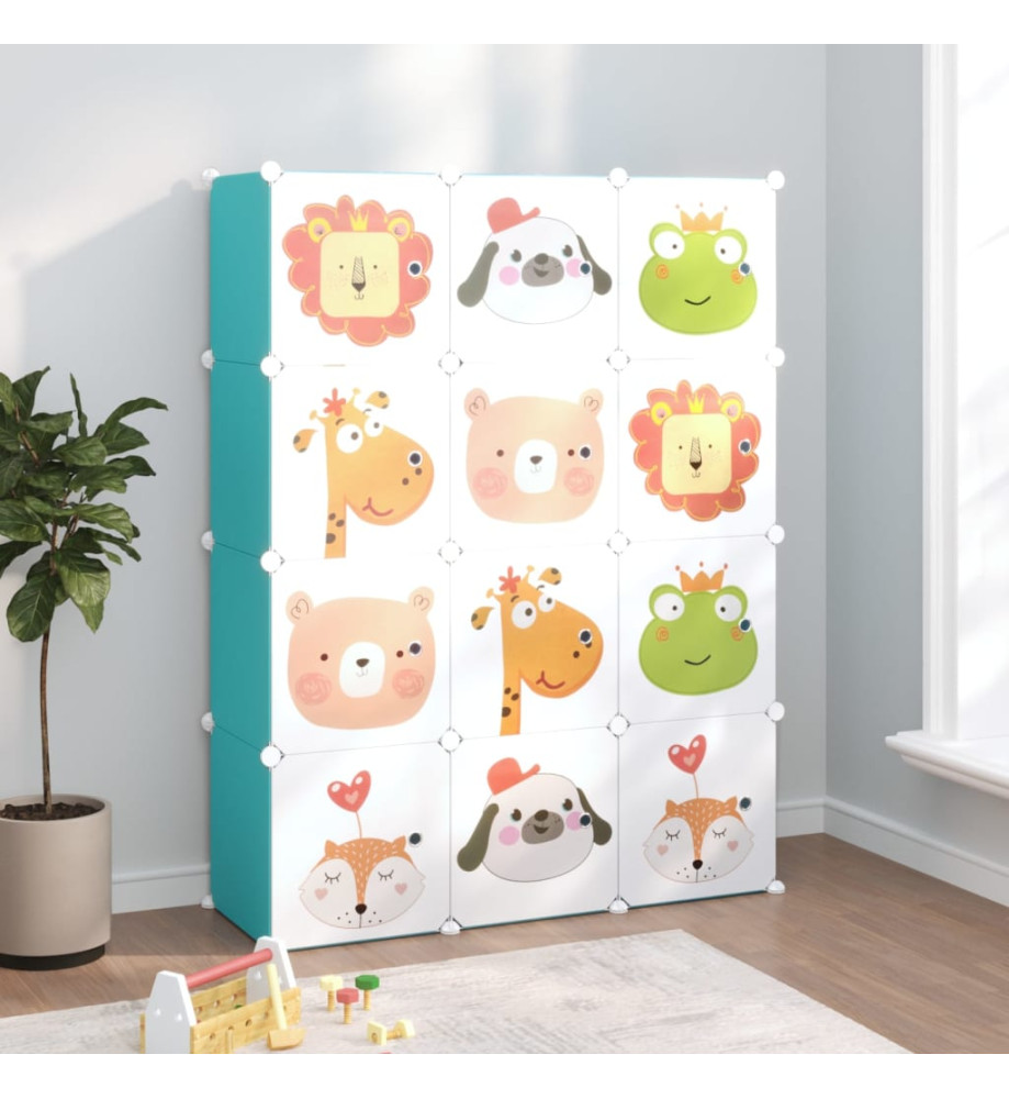 Armoire de rangement pour enfants avec 12 cubes Vert PP