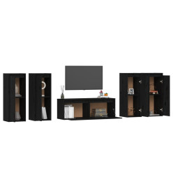 Meubles TV 5 pcs Noir Bois massif de pin