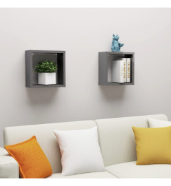 Étagères cube murales 2 pcs Gris brillant 30x15x30 cm