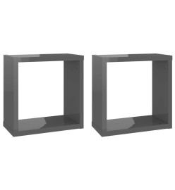 Étagères cube murales 2 pcs Gris brillant 30x15x30 cm