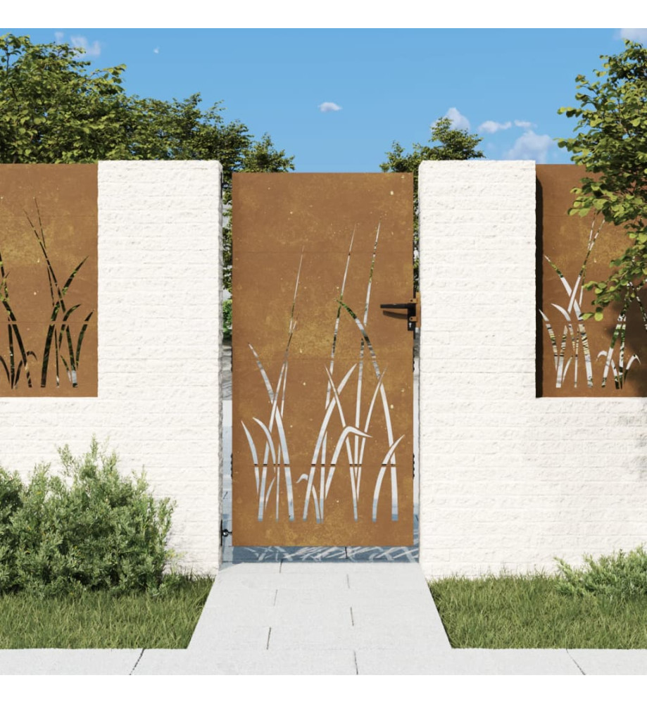 Portail de jardin 85x175 cm acier corten conception d'herbe