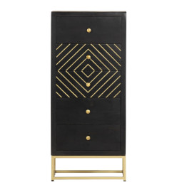 Armoire à tiroirs Noir et doré 45x30x105 cm Bois de manguier