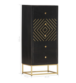 Armoire à tiroirs Noir et doré 45x30x105 cm Bois de manguier
