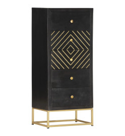 Armoire à tiroirs Noir et doré 45x30x105 cm Bois de manguier