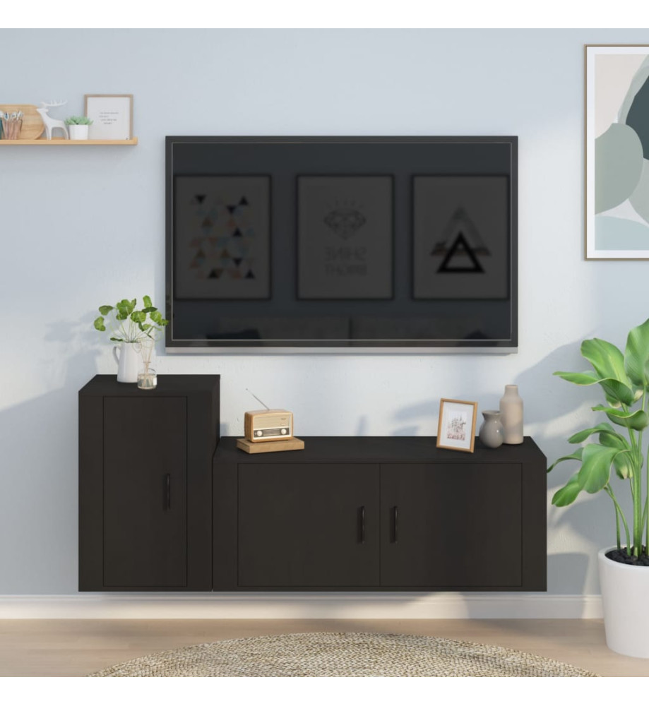 Ensemble de meubles TV 2 pcs noir bois d'ingénierie