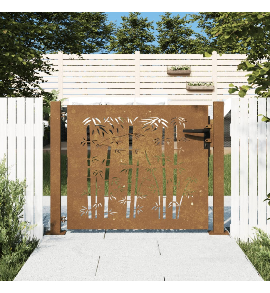 Portail de jardin 105x105 cm acier corten design de bambou