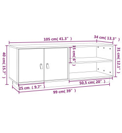 Meuble TV Gris 105x34x40 cm Bois de pin massif