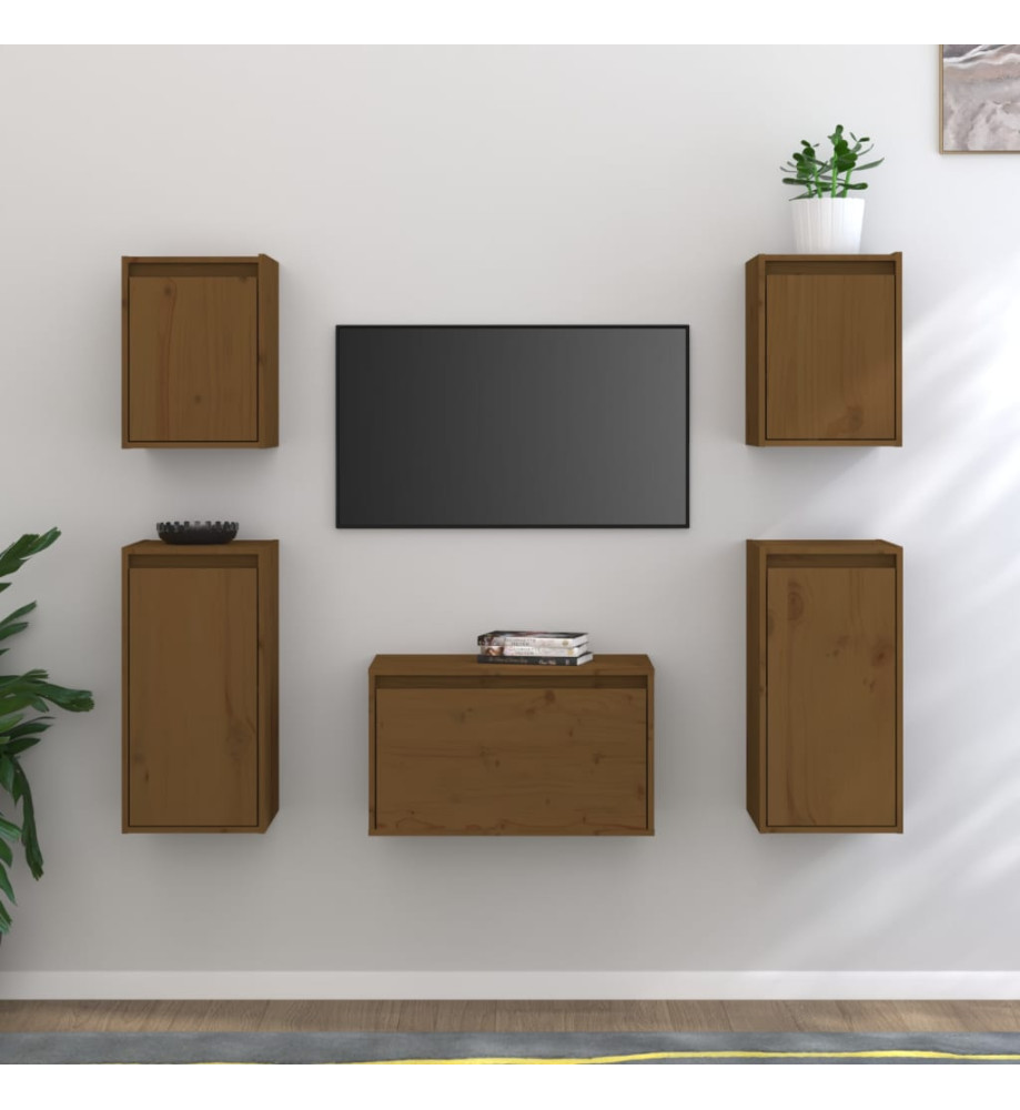 Meubles TV 5 pcs Marron miel Bois massif de pin