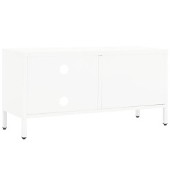 Meuble TV Blanc 90x30x44 cm Acier et verre