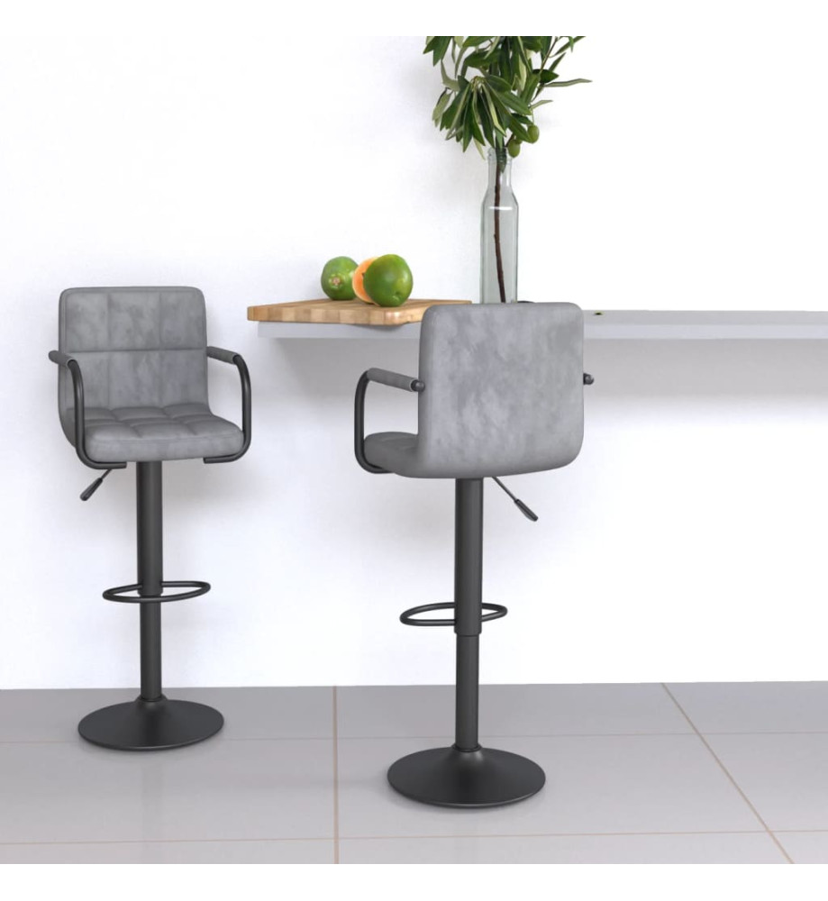 Tabourets de bar lot de 2 gris clair velours