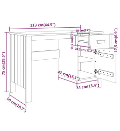 Bureau HAMAR Blanc 113x50x75 cm Bois massif de pin