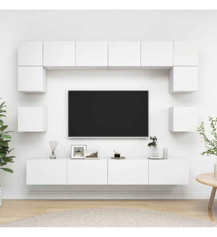 Ensemble de meuble TV 8 pcs Blanc Aggloméré