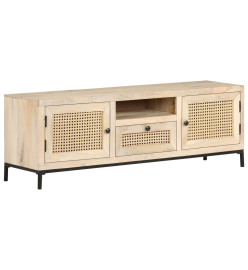 Meuble TV 120x30x40 cm Bois de manguier et canne naturelle