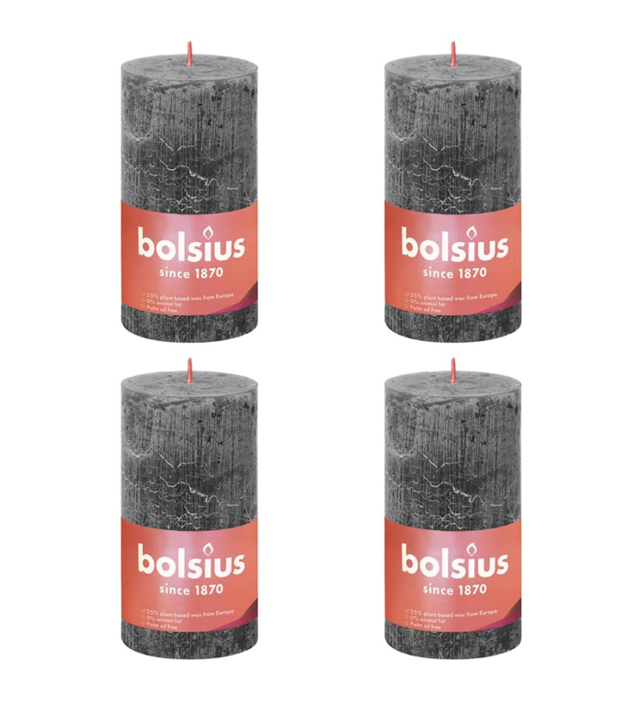 Bolsius Bougies pilier rustiques Shine 4 pcs 130x68 mm Gris orageux