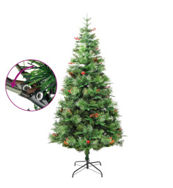 Sapin de Noël pré-éclairé et pommes de pin vert 225cm PVC et PE