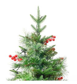 Sapin de Noël pré-éclairé et pommes de pin vert 225cm PVC et PE