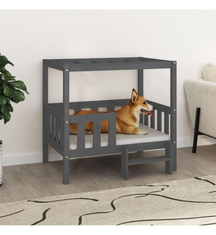 Lit pour chien Gris 95,5x73,5x90 cm Bois de pin solide