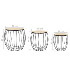 Ensemble de table basse Contreplaqué de peuplier Fer 3 pcs